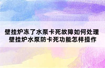 壁挂炉冻了水泵卡死故障如何处理 壁挂炉水泵防卡死功能怎样操作